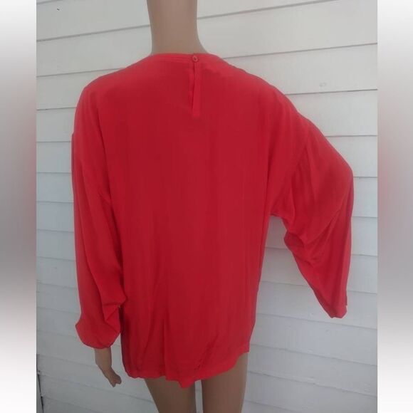 Vintage 80s Red Boxy Decorative Pocket Blouse Silk M Courtney Rhodes - Picture 4 of 4
